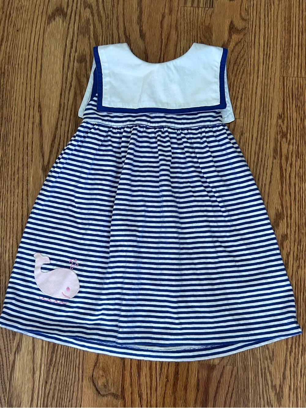 Little English Navy & White Striped Sailor Dress with Pink Whale